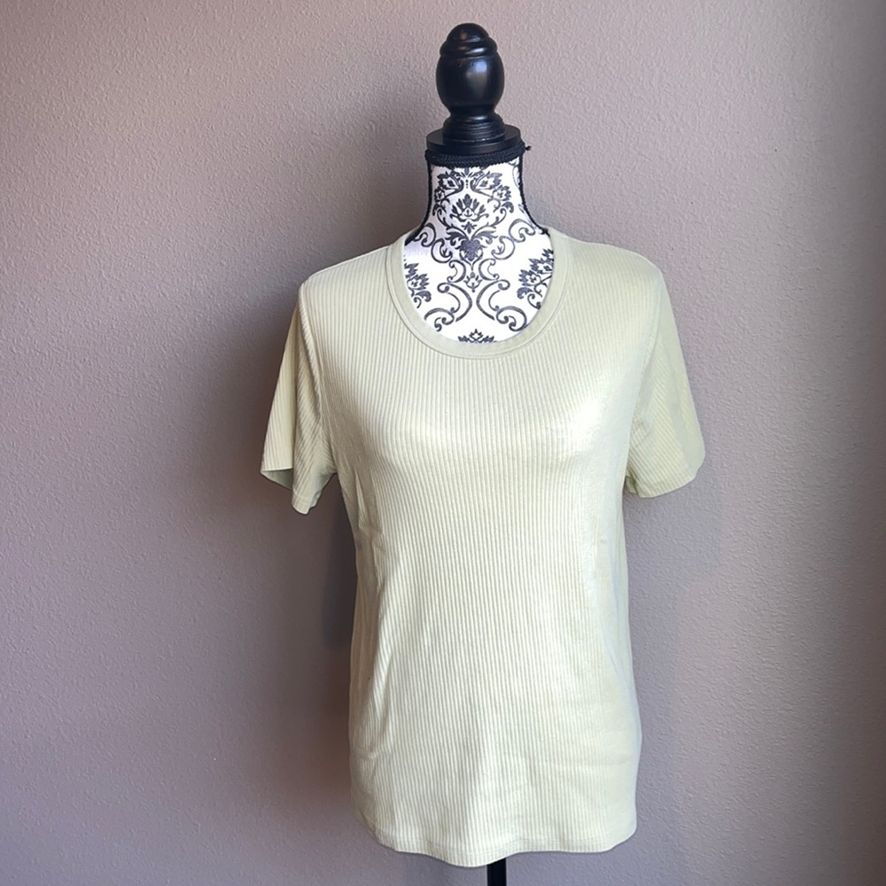 a new day Yellow Green Short-Sleeve Ribbed Blouse